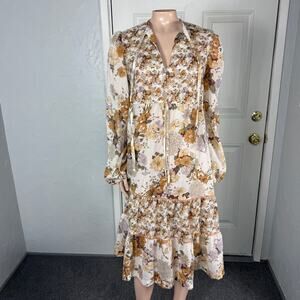 Vintage 70s Jody California Women's Dress 12 Floral Prairie Gunne Style Boho Z14